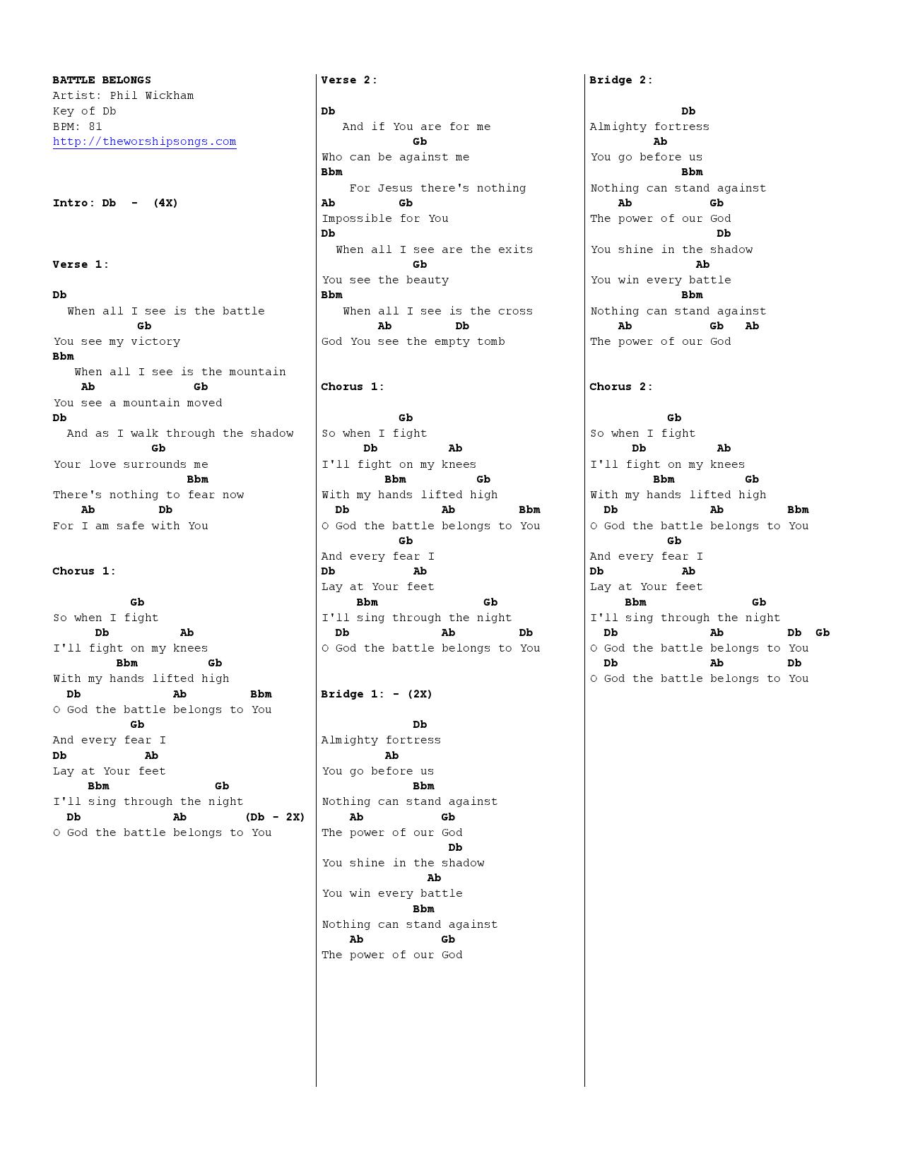 Battle Belongs Chord Phil Wickham