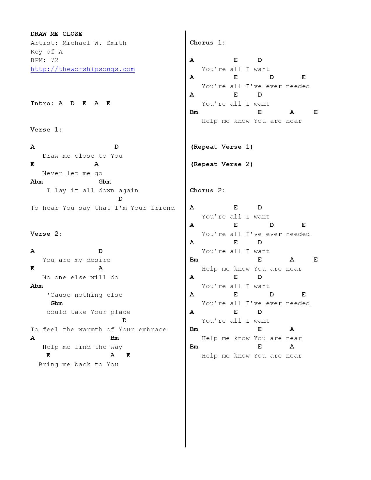 Draw Me Close Chord Michael W. Smith