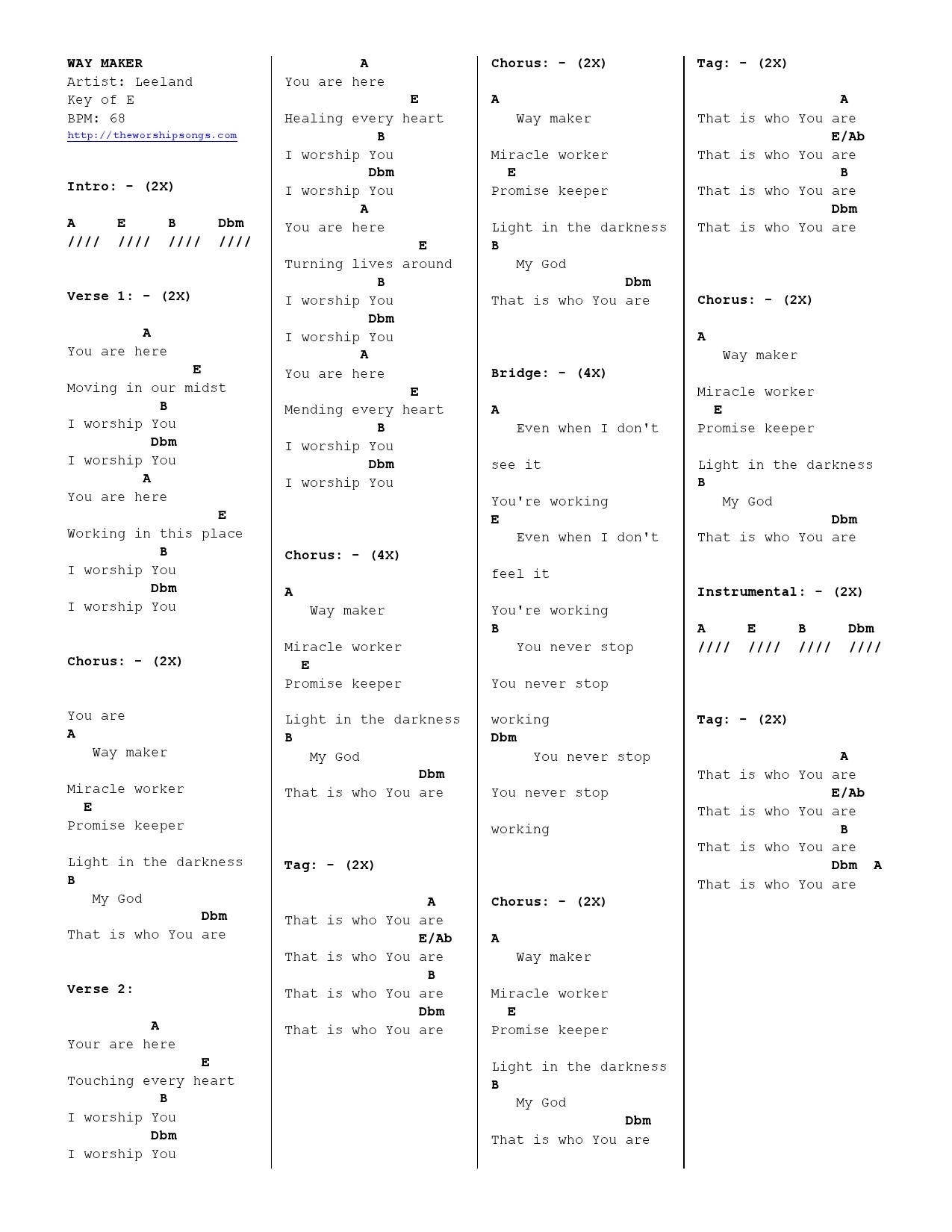 Way Maker | Chord | Leeland